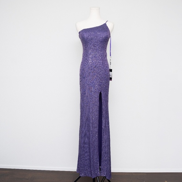 Le Femme Sequin One Shoulder Gown - Picture 2 of 13